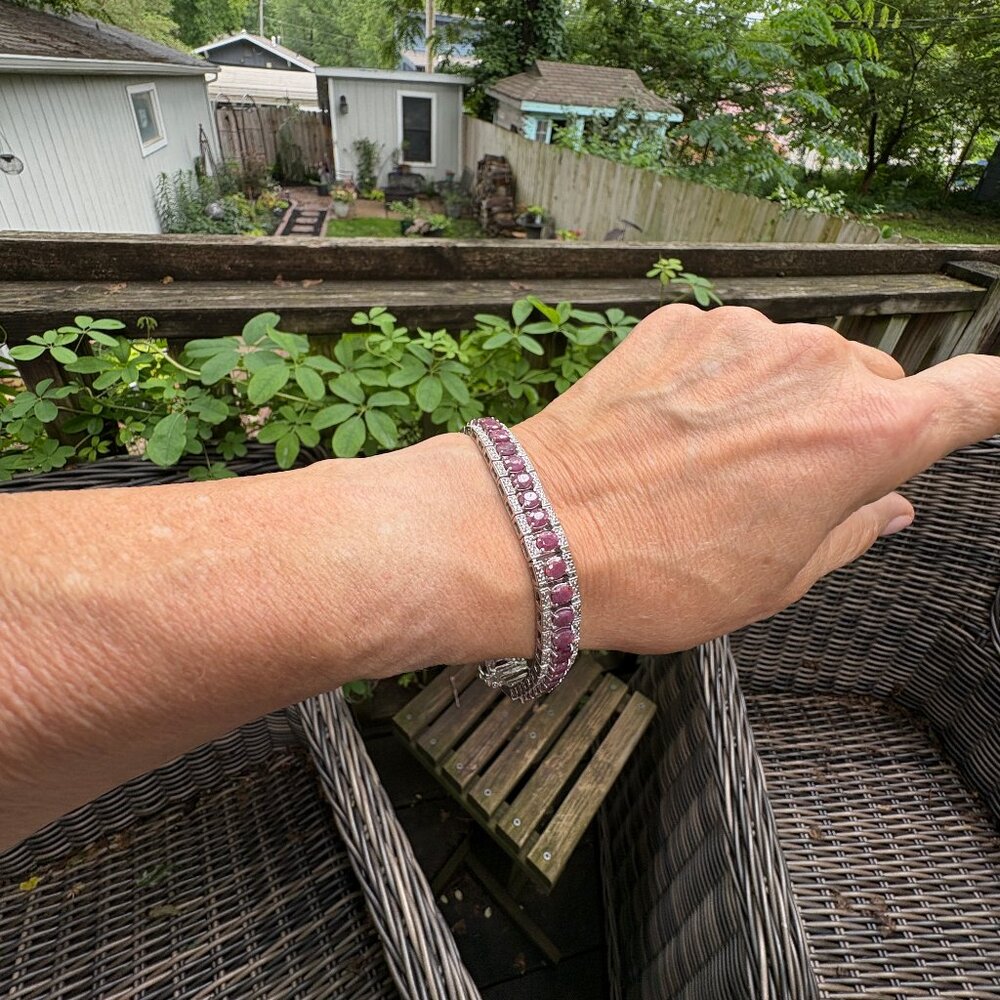 Sterling Silver Oval Ruby Tennis Bracelet 9" Length